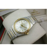 Omega Constellation Chronometer Swiss 2824 Ladies Automatic White Dial Diamond Bezel