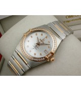 Omega Constellation Chronometer Swiss 2824 Ladies Automatic Rose Gold Diamond Bezel