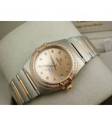 Omega Constellation Chronometer Swiss 2824 Ladies Automatic Rose Gold Diamond Bezel