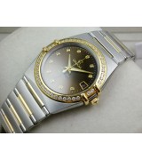 Omega Constellation Chronometer Swiss 2824 Ladies Automatic Black Dial Diamond Markers