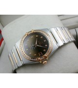 Omega Constellation Chronometer Swiss 2824 Ladies Automatic Rose Gold Diamond Bezel