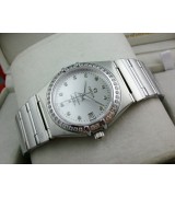 Omega Constellation Chronometer Swiss 2824 Ladies Automatic White Dial Diamond Bezel