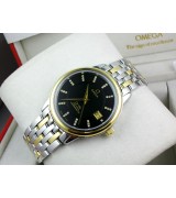 Omega De Ville Swiss 2824 Mens Automatic Black Dial Diamond Stick Markers Gold