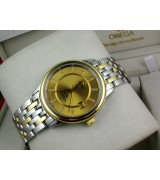 Omega De Ville Swiss 2824 Mens Automatic Gold Dial Diamond Stick Markers Gold