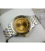 Omega De Ville Swiss 2824 Mens Automatic Gold Dial Diamond Markers Gold