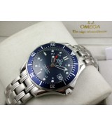 Omega Seamaster Swiss 2824 Mens Automatic Blue Dial Stick Dot Markers