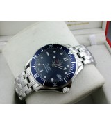 Omega Seamaster Swiss 2824 Mens Automatic Blue Dial Stick Dot Markers