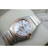 Omega Constellation Chronometer Swiss 2824 Ladies Automatic White Dial Diamond Bezel