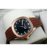 Patek Philippe Aquanaut Swiss 2824 Automatic Black Dial Brown Rubber Strap