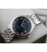 Omega De Ville Swiss 2824 Mens Automatic Black Dial Roman Markers Rose Gold