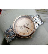 Omega De Ville Swiss 2824 Mens Automatic Rose Gold Dial Roman Numeral Markers