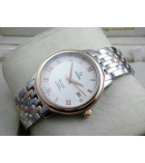 Omega De Ville Swiss 2824 Mens Automatic White Dial Roman Numeral Markers Rose Gold