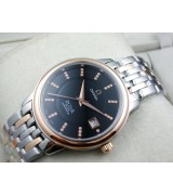 Omega De Ville Swiss 2824 Mens Automatic Black Dial Diamond Stick Markers Rose Gold