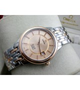 Omega De Ville Swiss 2824 Mens Automatic Rose Gold Dial Diamond Stick Markers Rose Gold