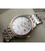 Omega De Ville Swiss 2824 Mens Automatic White Dial Numeral Markers Rose Gold