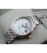 Omega De Ville Swiss 2824 Mens Automatic White Dial Stick Markers Rose Gold