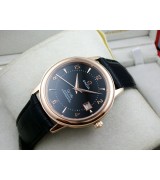 Omega De Ville Swiss 2824 Mens Automatic Black Dial Numeral Markers Rose Gold