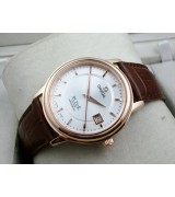 Omega De Ville Swiss 2824 Mens Automatic White Dial Stick Markers Rose Gold