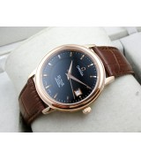 Omega De Ville Swiss 2824 Mens Automatic Black Dial Stick Markers Rose Gold