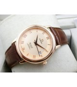 Omega De Ville Swiss 2824 Mens Automatic Rose Gold Dial Roman Markers Rose Gold