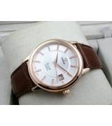 Omega De Ville Swiss 2824 Mens Automatic White Dial Diamond Stick Markers Rose Gold