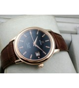 Omega De Ville Swiss 2824 Mens Automatic Black Dial Diamond Stick Markers Rose Gold