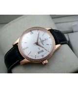 Jaeger LeCoultre Swiss 2824 Automatic White Dial Diamond Bezel Rose Gold