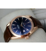 Omega Seamaster Swiss 2824 Mens Automatic Rose Gold Blue Dial