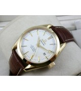 Omega Seamaster Swiss 2824 Mens Automatic White Dial Stick Markers Gold