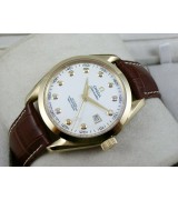 Omega Seamaster Swiss 2824 Mens Automatic White Dial Diamond Markers Gold