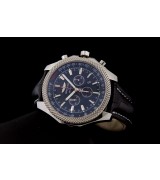Breitling Bentley Swiss 7750 Mens Automatic Blue Dial Black Leather Strap
