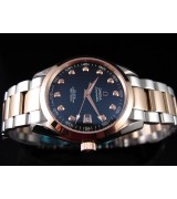 Omega Seamaster Swiss 2824 Mens Automatic Black Dial Diamond Markers Rose Gold