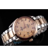 Omega Seamaster Swiss 2824 Mens Automatic Rose Gold Dial Diamond Markers