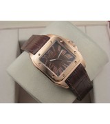 Cartier Santos Swiss ETA 2824 Automatic Watch Brown Strap 