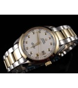 Omega Seamaster Swiss 2824 Mens Automatic White Dial Diamond Markers Gold