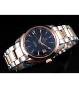 Omega Seamaster Swiss 2824 Mens Automatic Black Dial Triangle Markers Rose Gold