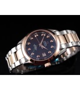 Omega Seamaster Swiss 2824 Mens Automatic Black Dial Diamond Markers Rose Gold