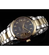 Omega Seamaster Swiss 2824 Mens Automatic Black Dial Diamond Markers Gold