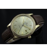 Jaeger LeCoultre Swiss 2824 Automatic Gold Dial Diamond Bezel