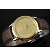 Omega De Ville Swiss 2824 Mens Automatic Gold Dial Sub-Dial Roman Markers Gold