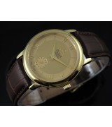 Omega De Ville Swiss 2824 Mens Automatic Gold Dial Sub-Dial Roman Markers Gold