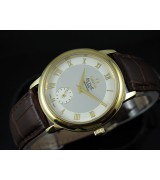 Omega De Ville Swiss 2824 Mens Automatic White Dial Sub-Dial Roman Markers Gold