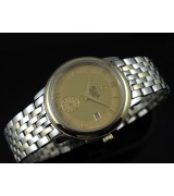 Omega De Ville Swiss 2824 Mens Automatic Gold Dial Sub-Dial Roman Markers Gold