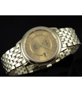 Omega De Ville Swiss 2824 Mens Automatic Gold Dial Diamond Stick Markers Gold