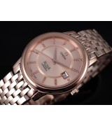 Omega De Ville Swiss 2824 Mens Automatic Rose Gold Dial Diamond Stick Markers Rose Gold