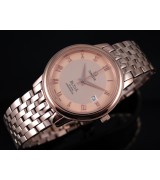 Omega De Ville Swiss 2824 Mens Automatic Rose Gold Dial Roman Markers Rose Gold