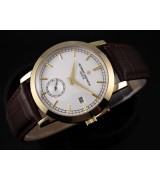 Vacheron Constantin Patrimony Swiss 2824 Automatic White Dial Sub-Dial Stick Markers Gold