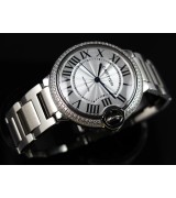 Cartier Ballon Bleu 36MM Diamonds Swiss Automatic Women Watch Steel M02