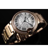 Cartier Ballon Bleu 42MM Swiss Automatic Mens Rose Gold Diamonds Bezel L09