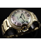 Cartier Ballon Bleu 36MM Diamonds Bezel Swiss Automatic Women Watch Yellow Gold M12